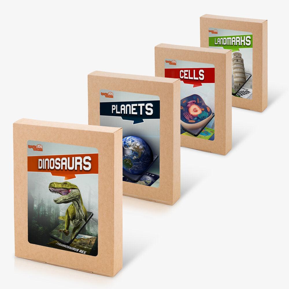 Planets, Cells, Dinosaur & Landmarks Flash Cards - 4D Augmented Reality Flash Cards - Adventure Bundle Set - Brainsteam Education