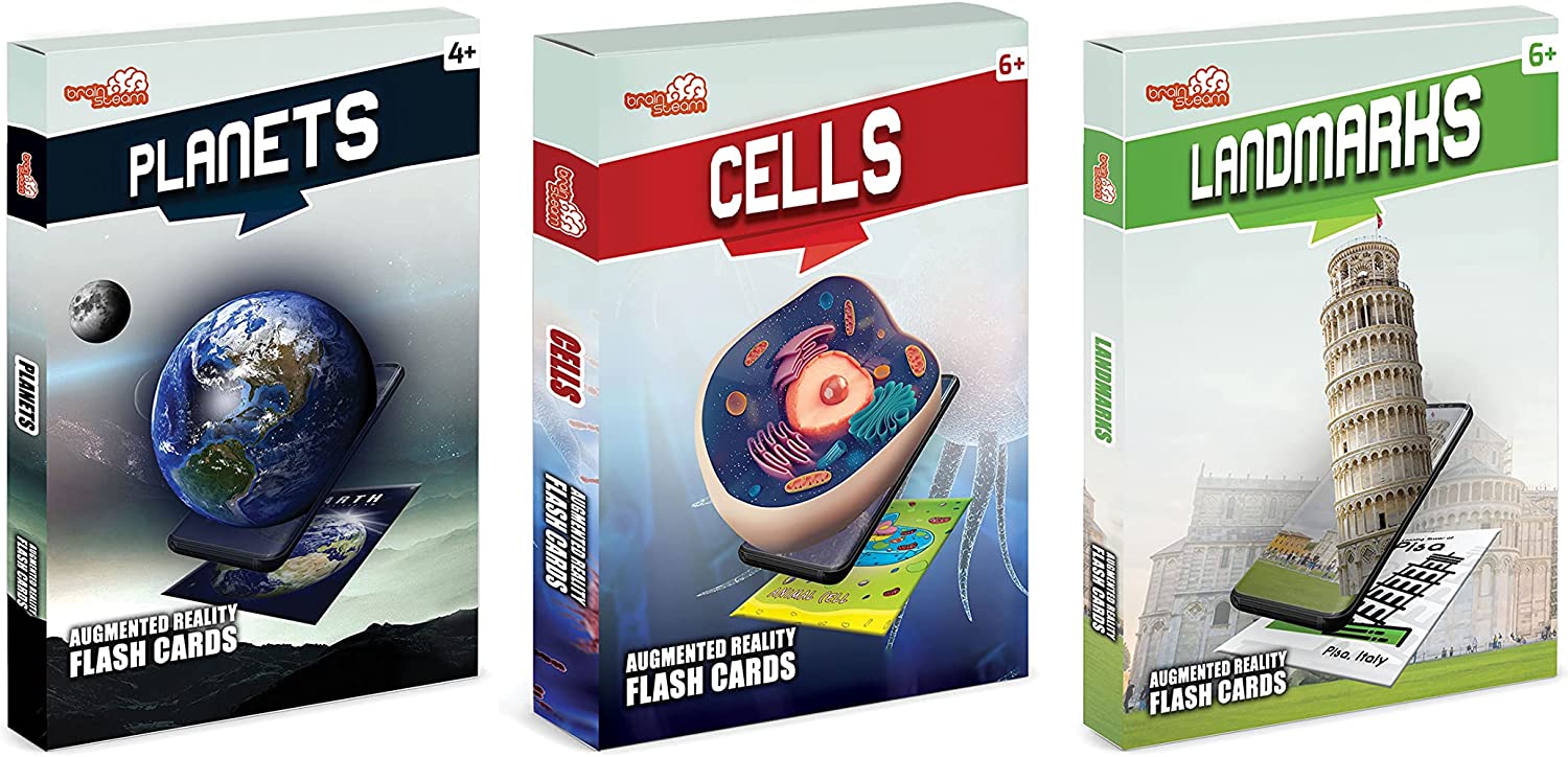 Planets, Cells & Landmarks Flash Cards - 4D Augmented Reality Flash Cards - Explorers 2 Bundle Set - Brainsteam Education